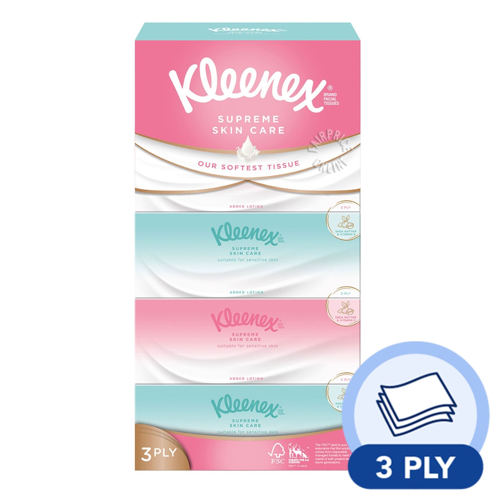 Kleenex Supreme Skin Care Facial Tissue - Silky Smooth