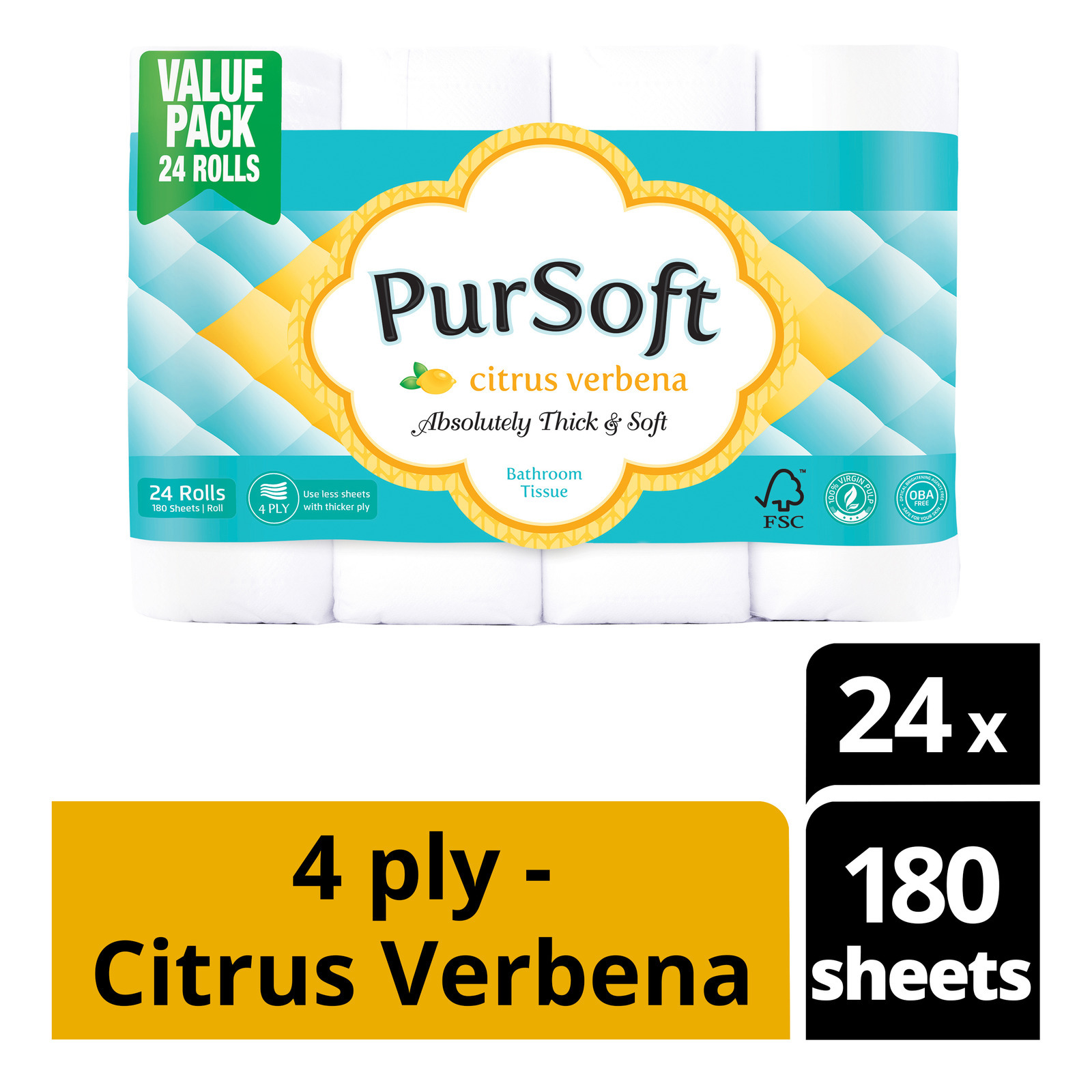 PurSoft Bathroom Tissue Roll - Citrus Verbena (4ply)