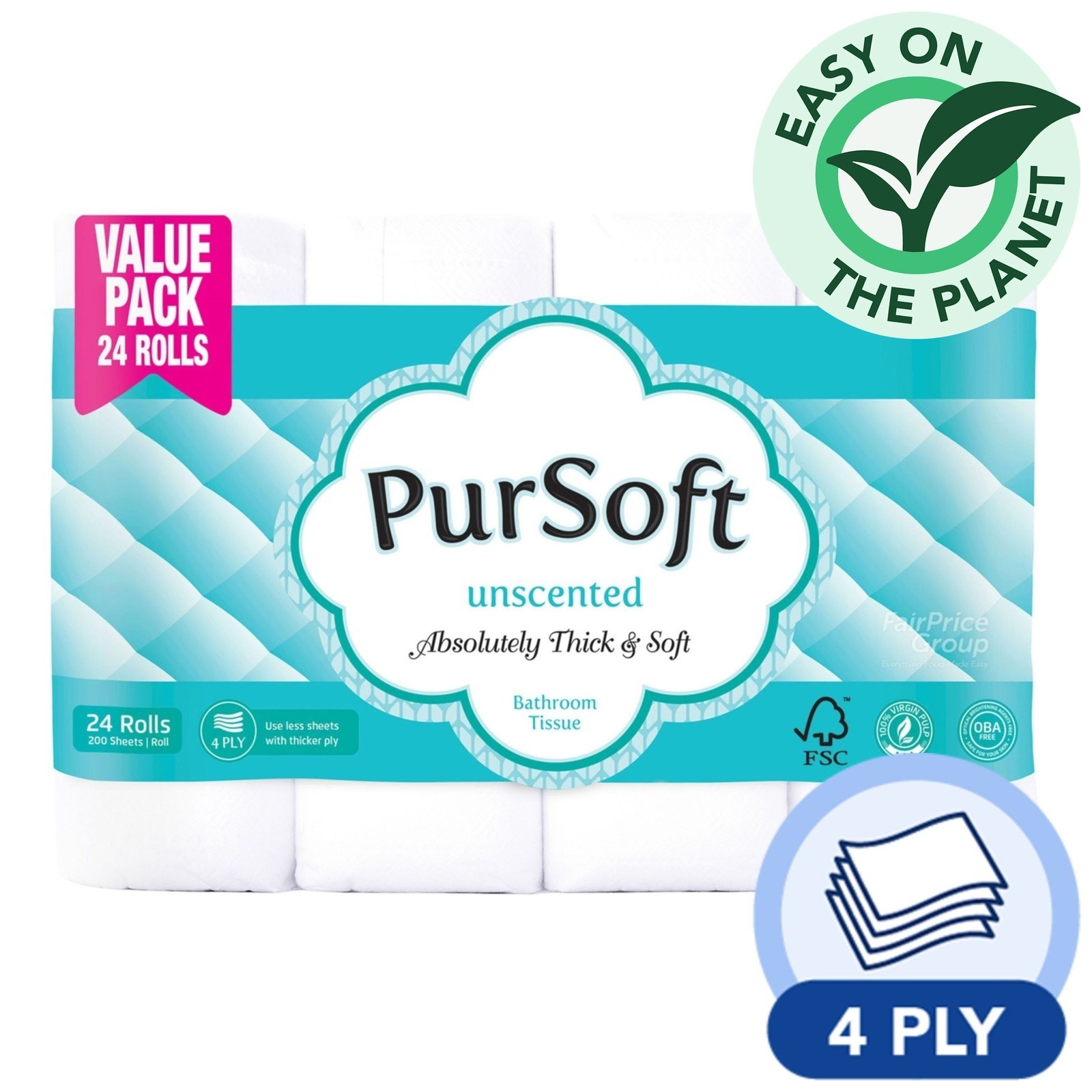PurSoft Bathroom Tissue Roll - Unscented (4ply)