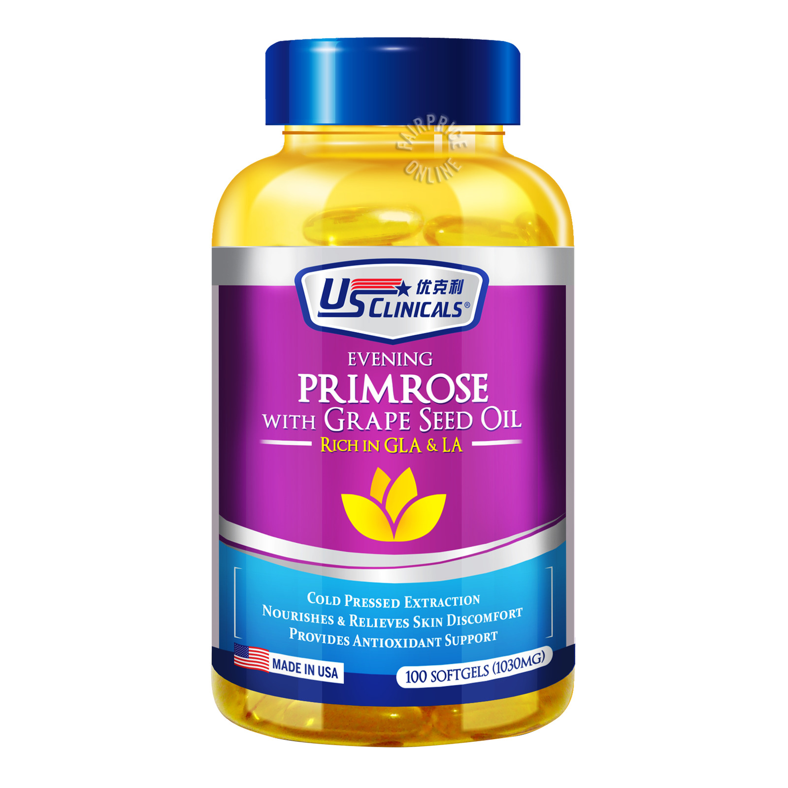 US Clinicals Evening Primerose + Grapeseed Oil Softgels