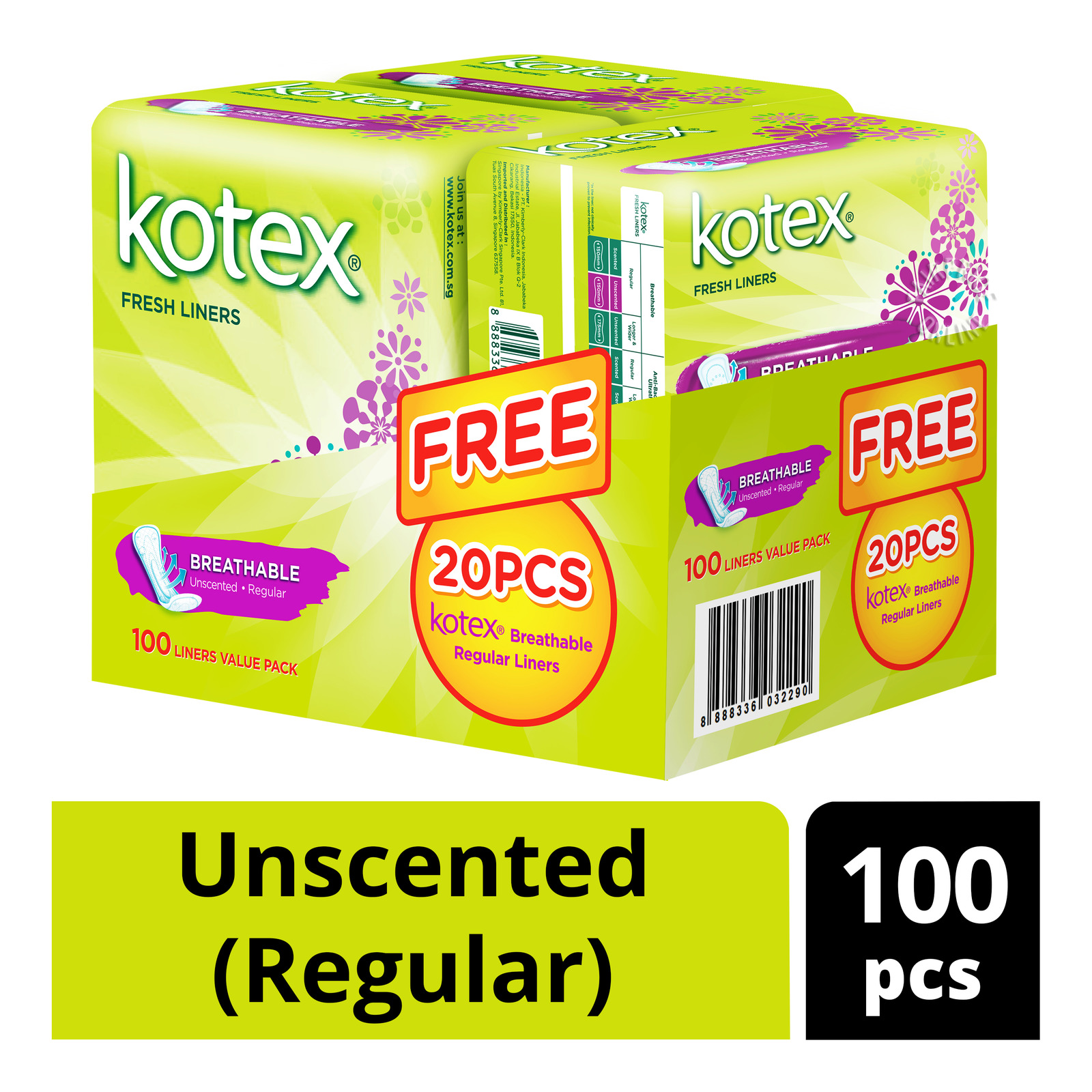 Kotex Breathable Fresh Liners-Unscented(Regular)