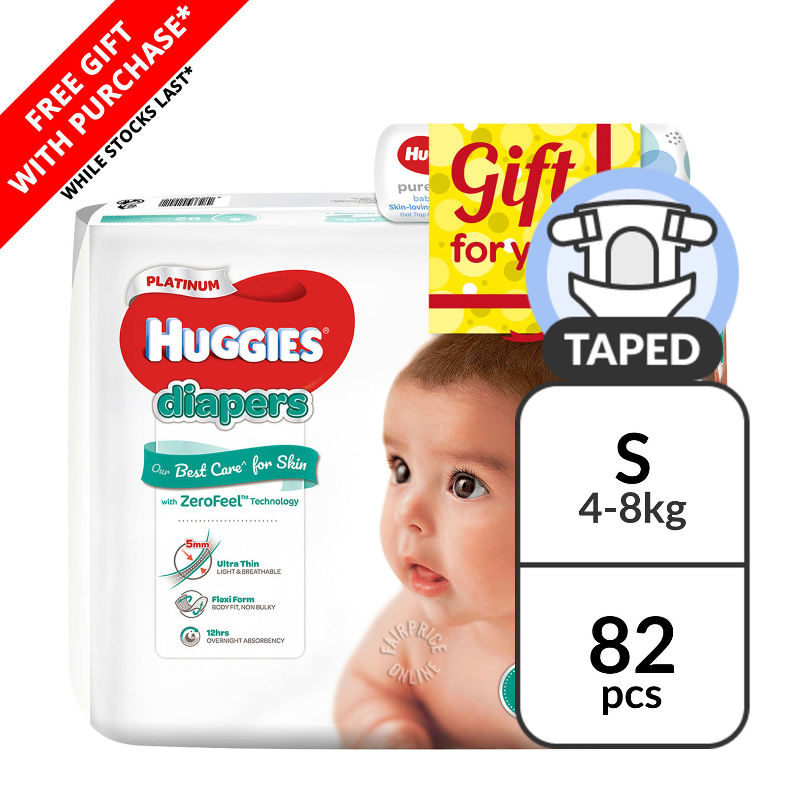 Huggies Platinum Diapers - S (4 - 8kg) + Wipes