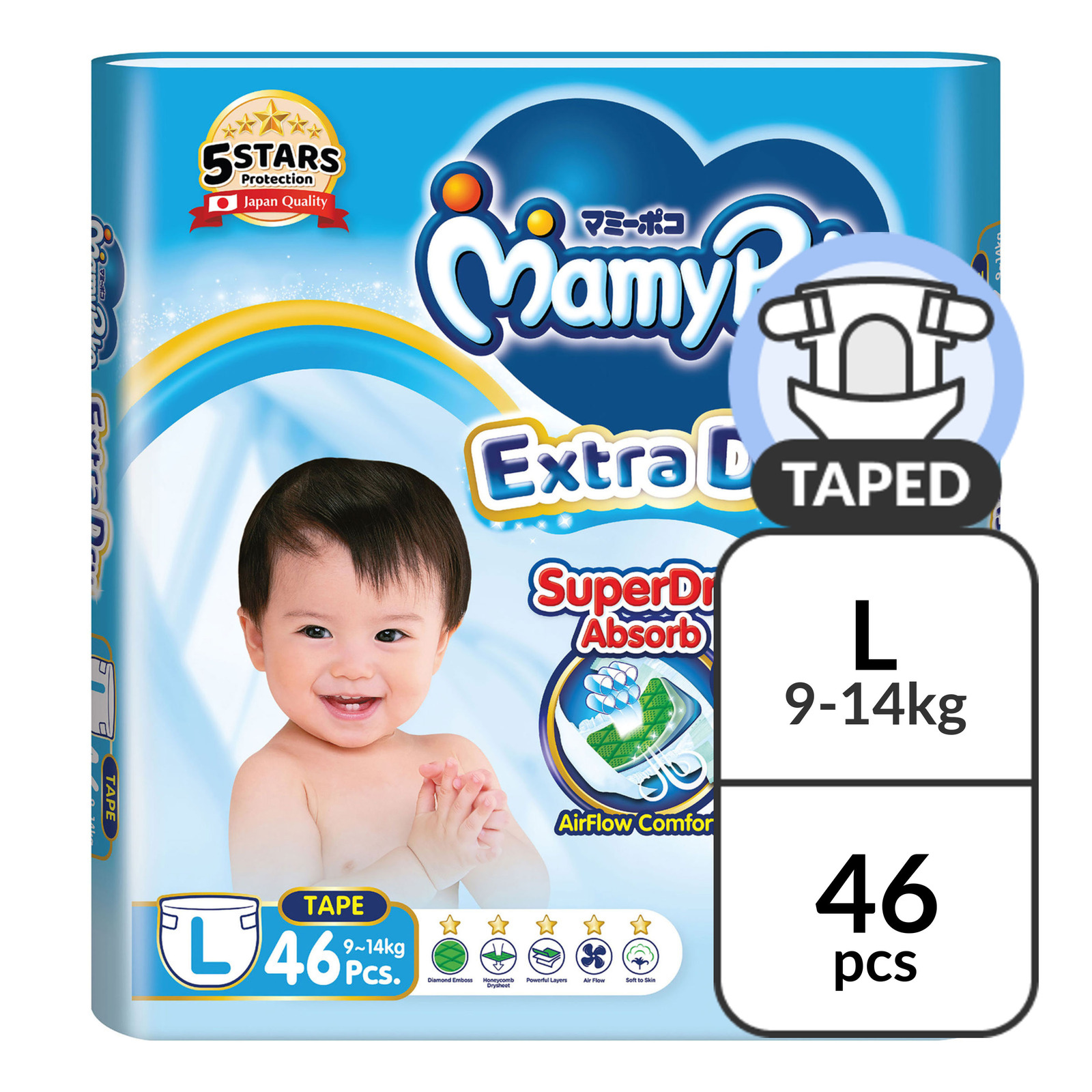 MamyPoko Extra Dry Tape Diapers - L (9 - 14kg)