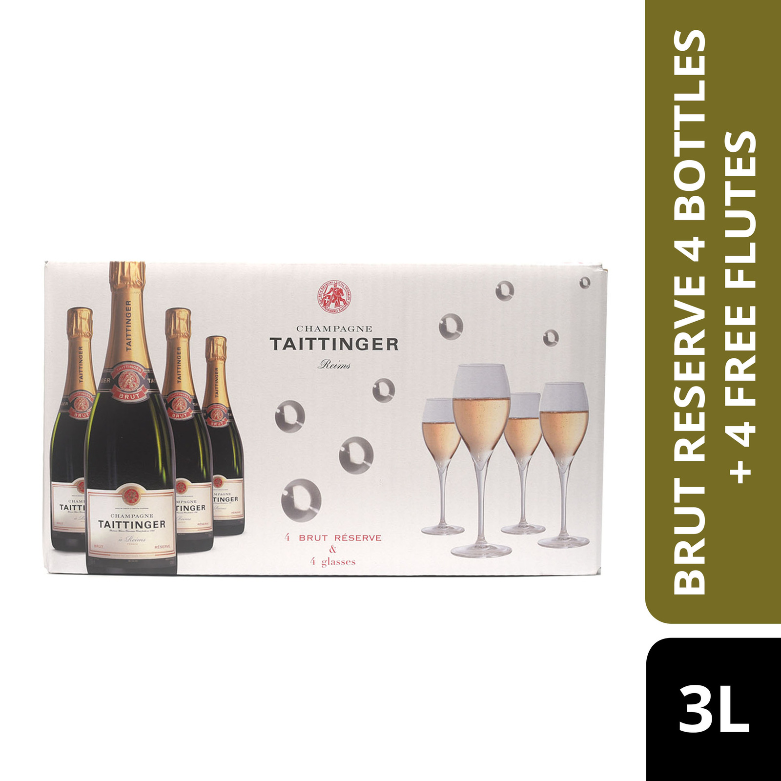 Taittinger Brut Reserve 4 Bottles + 4 Free Flutes-By Culina