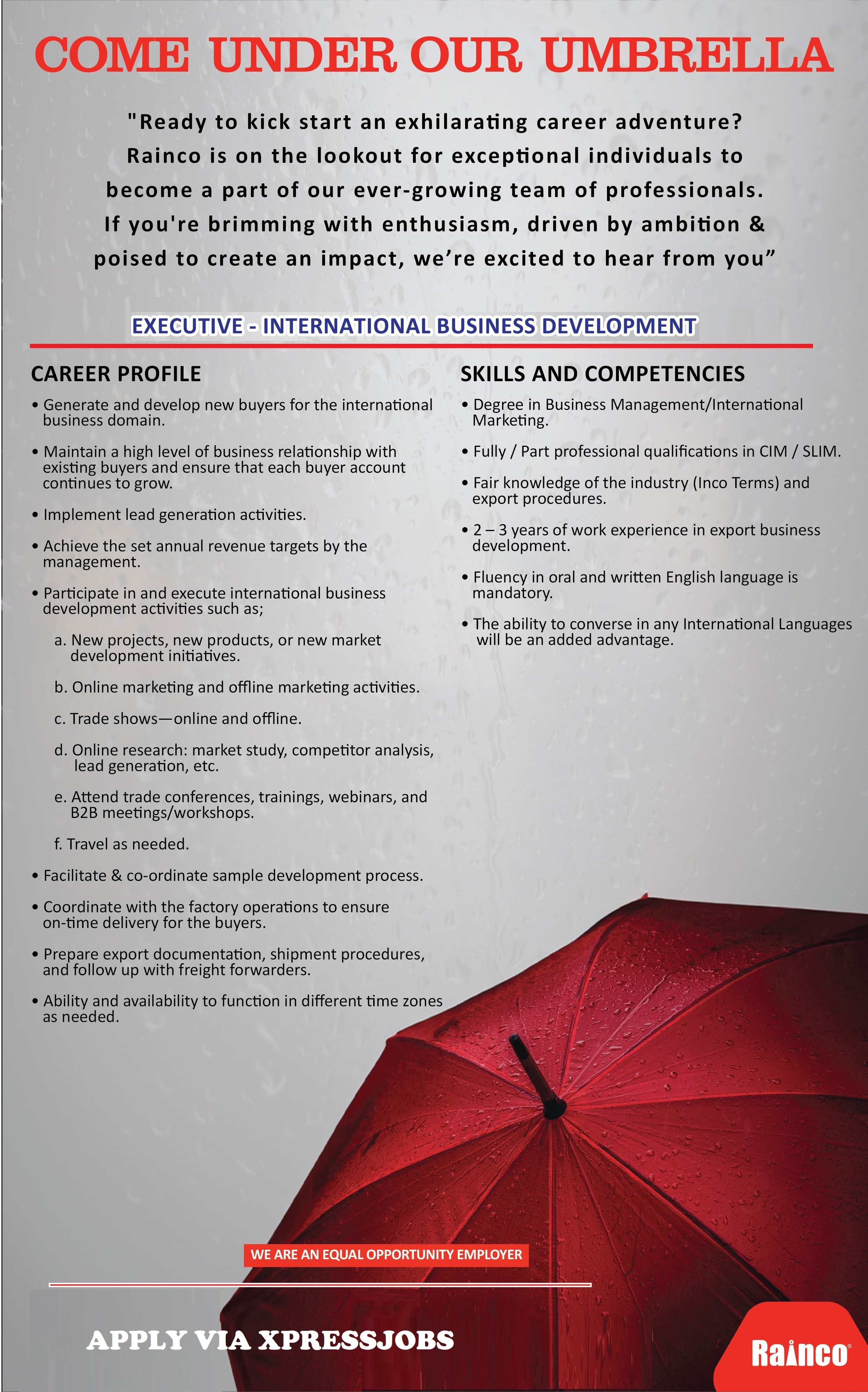 Executive International Business Development Rainco (Pvt) Ltd