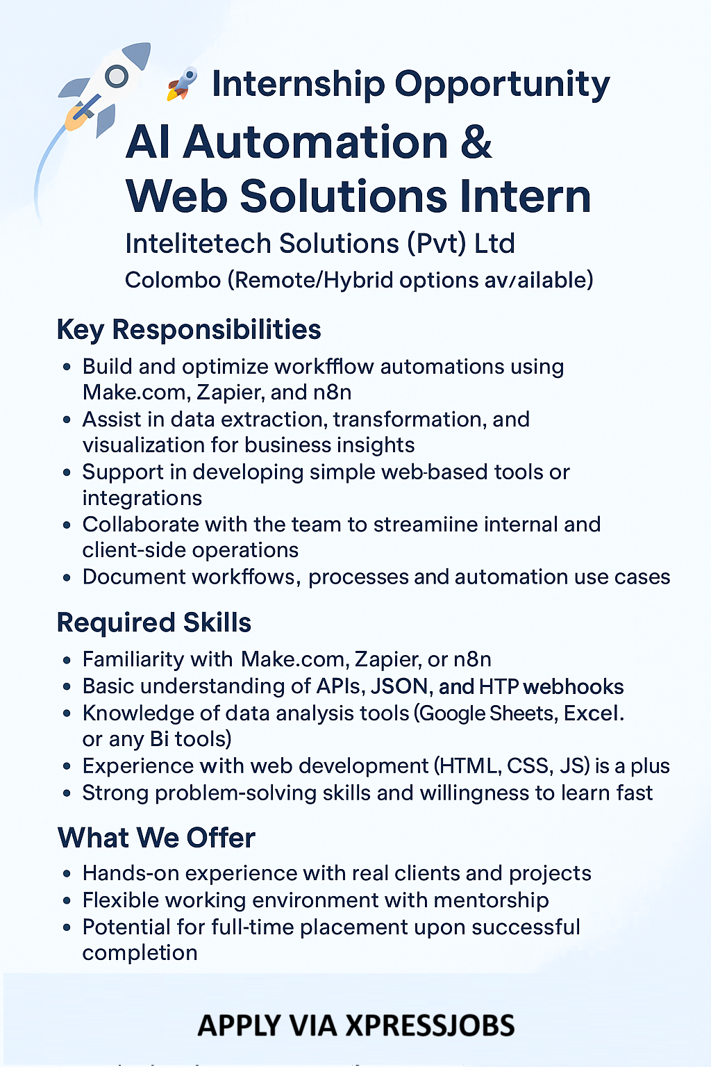 AI Automation & Web Solution Intern (Part-Time / Full-Time) | Colombo ...
