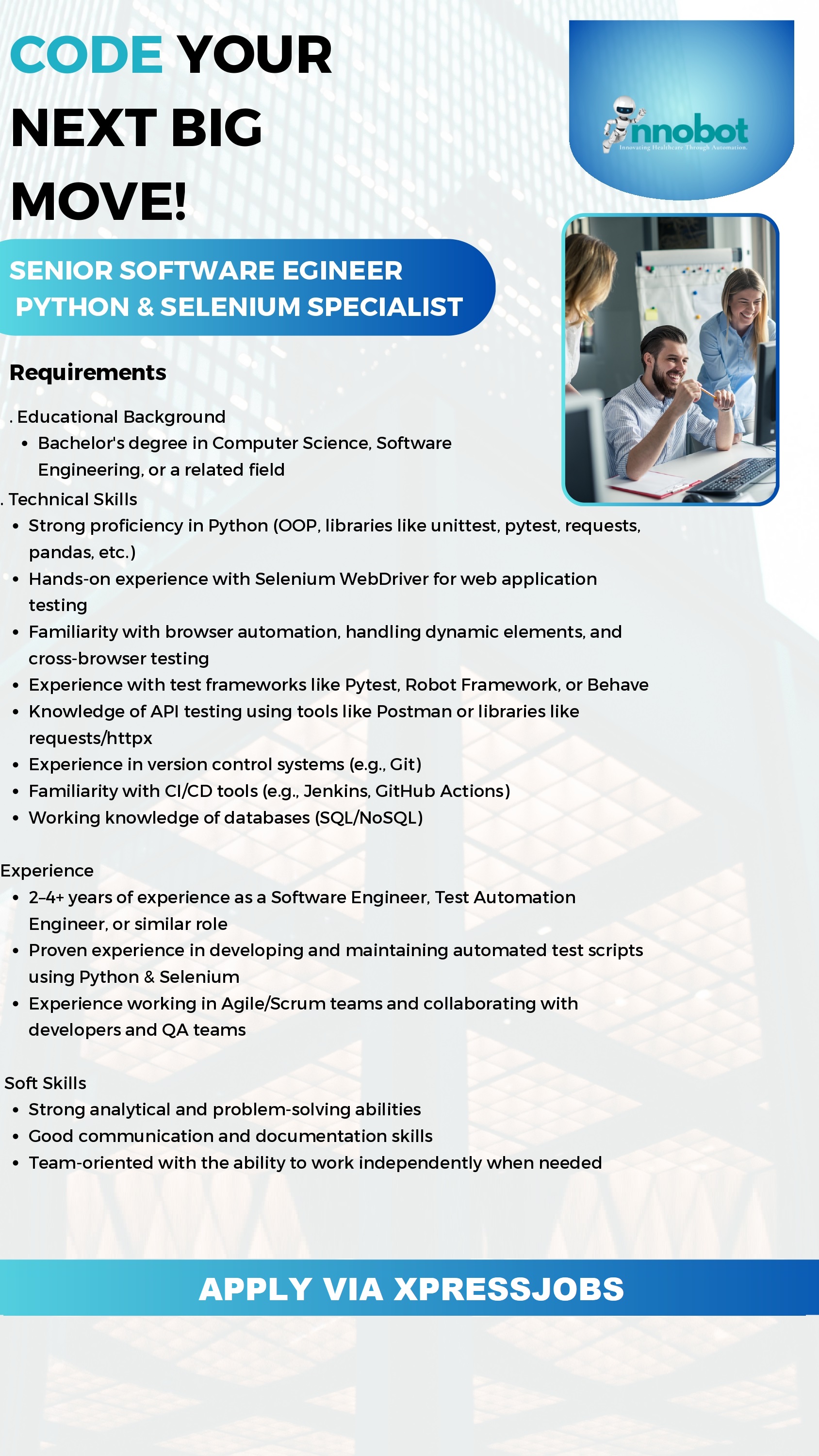 Senior Software Engineer - Python & Selenium Specialist - Innobot (Pvt ...