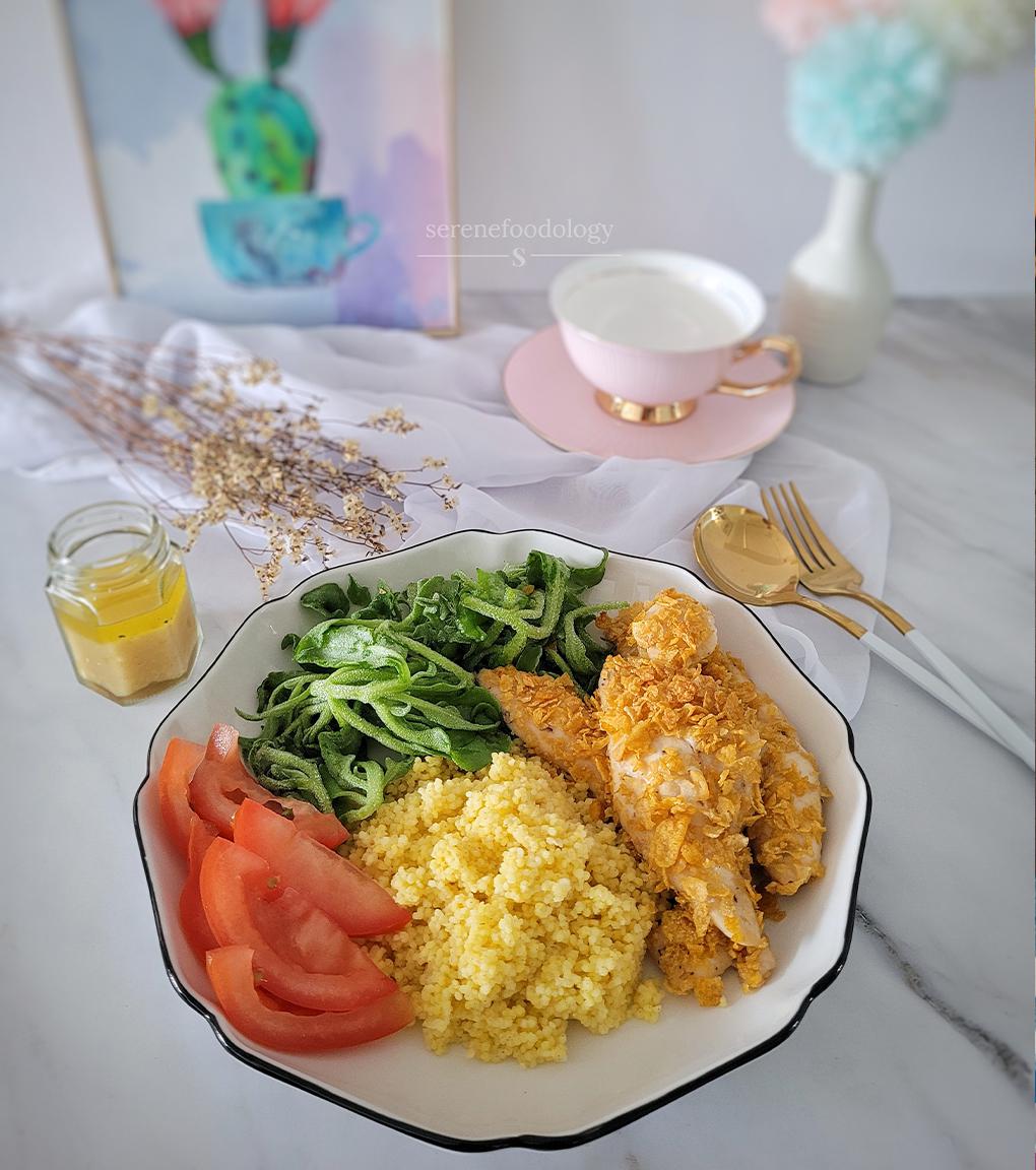 Hulled Millet with Crispy Cornflakes Chicken Tenders YoRipe