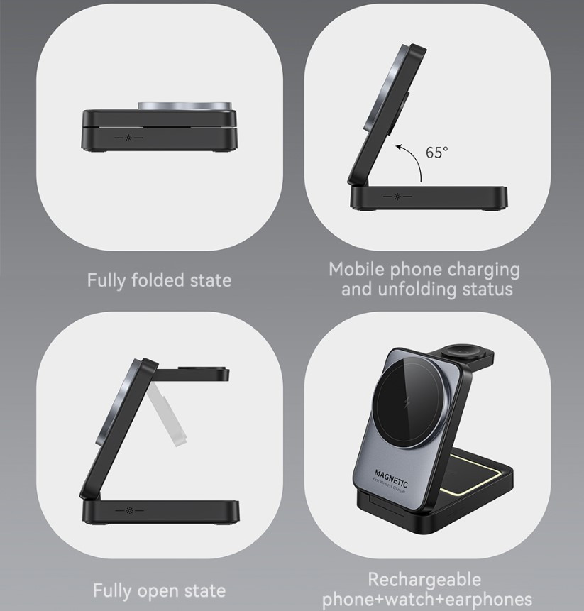 Rocoren Mag Pro Magnetic Folding Vertical 3-in-1 wireless charger malaysia portable