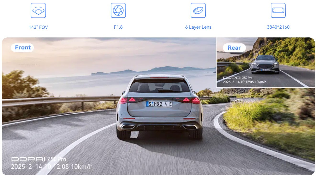 DDPAI Z50 Pro 4K GPS Malaysia front and rear view