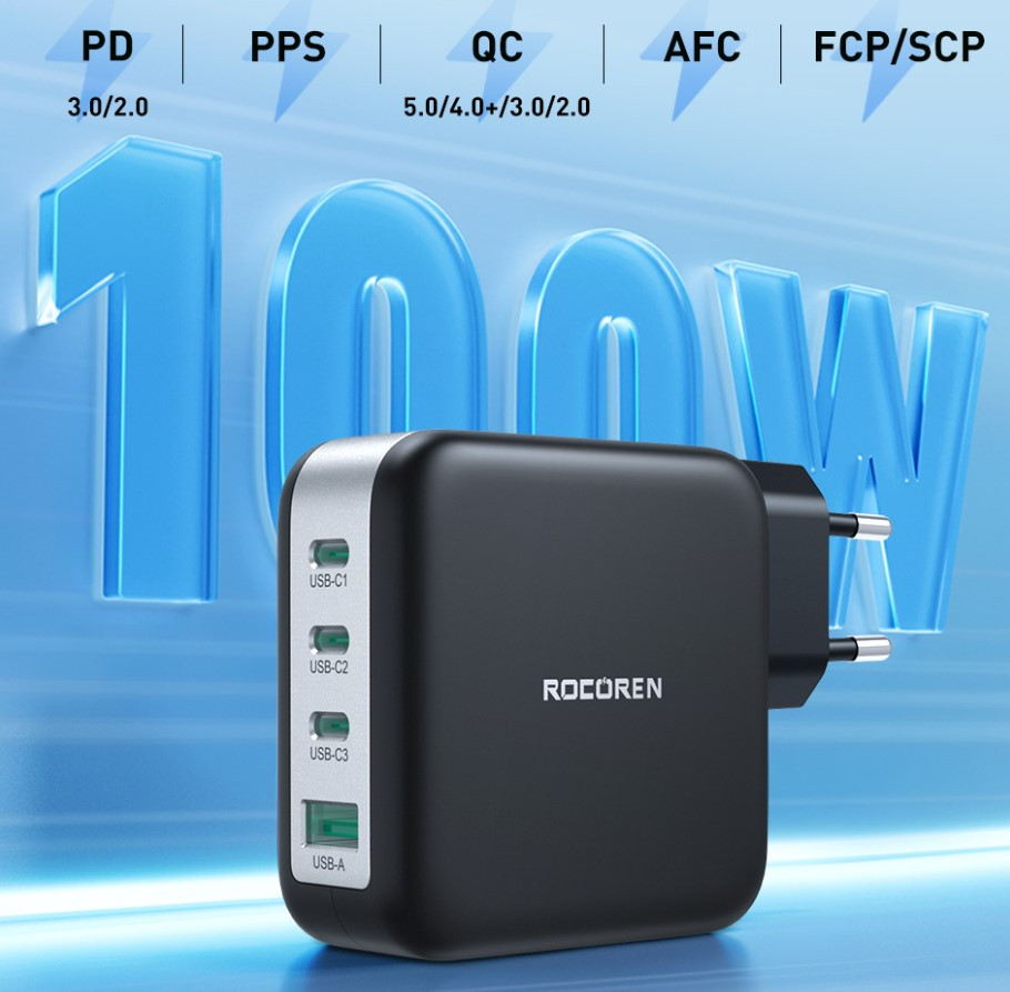 Rocoren ZhiXiang GaN Charger 100W PD3.0 Malaysia Compatible charging protocols