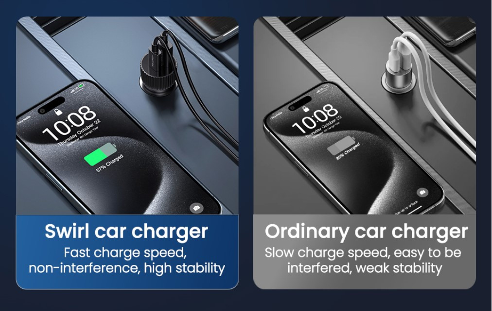 Rocoren Xuanwo Series Fast Charging Car Charger (1C+1A) 48W Malaysia fast charging technology