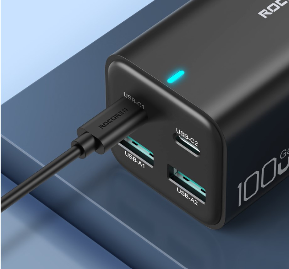Rocoren Zunxiang GaN Desktop Charger 100W PD3.0 Malaysia lit up charge