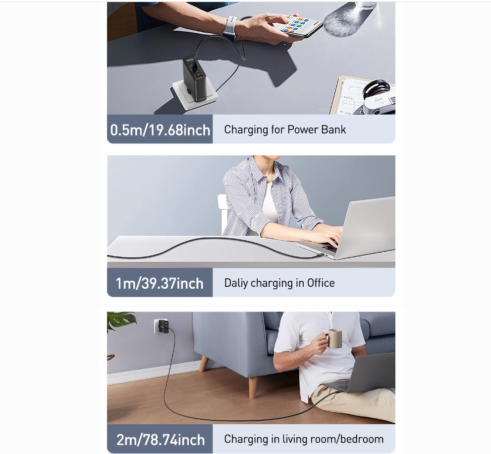 Rocoren Retro Series Fast Charge USB Cable C TO C 100W Malaysia cable length