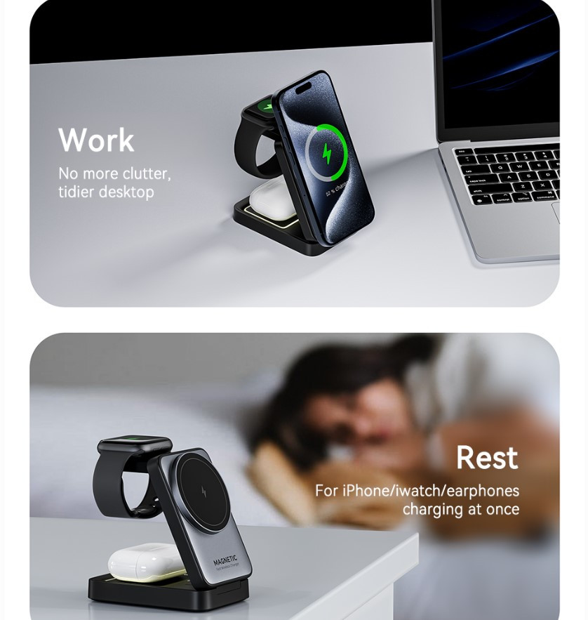 Rocoren Mag Pro Magnetic Folding Vertical 3-in-1 wireless charger malaysia charging station