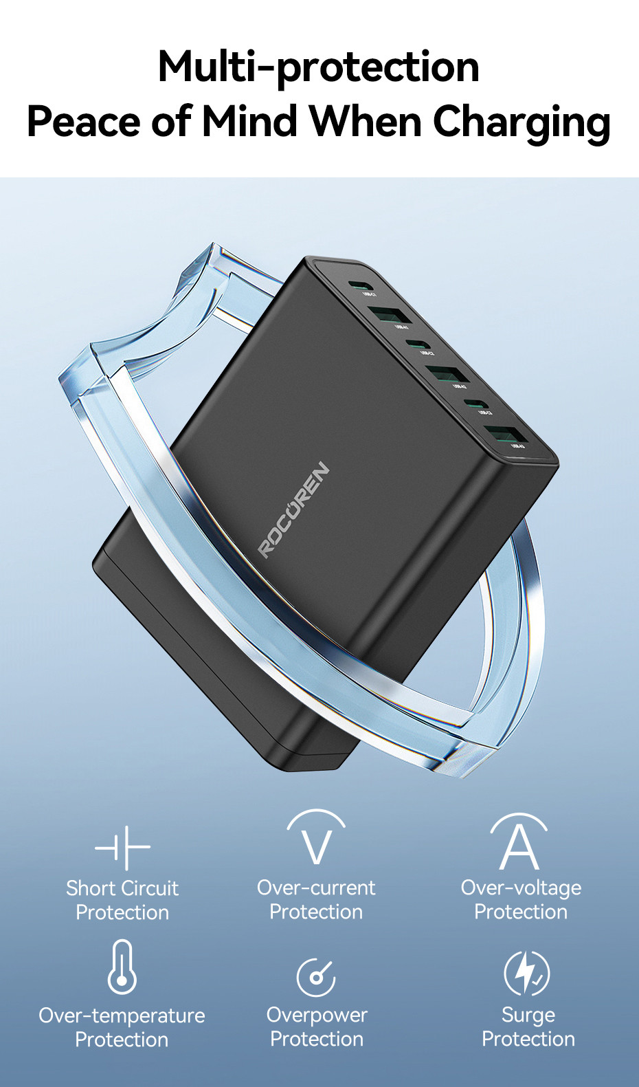 Rocoren Desktop 60W Charger Station (3C+3A) Malaysia safe voltage
