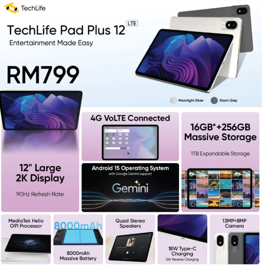 TechLife Pad Plus 12 LTE malaysia features
