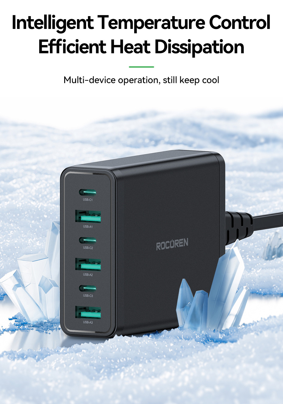Rocoren Desktop 60W Charger Station (3C+3A) Malaysia control temperature