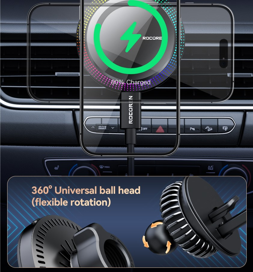 Rocoren Star Car Magnetic Wireless Charging Stand 15W (Air Outlet Type) Malaysia vertical and horizontal rotation