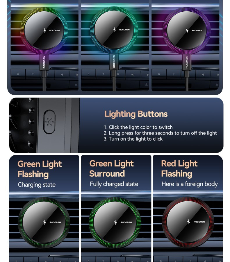 Rocoren Star Car Magnetic Wireless Charging Stand 15W (Air Outlet Type) Malaysia led indicator