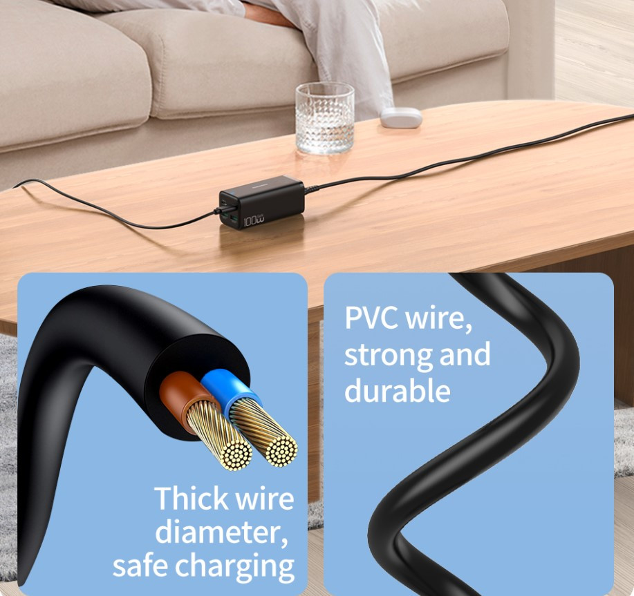 Rocoren Zunxiang GaN Desktop Charger 100W PD3.0 Malaysia 1.5m cable