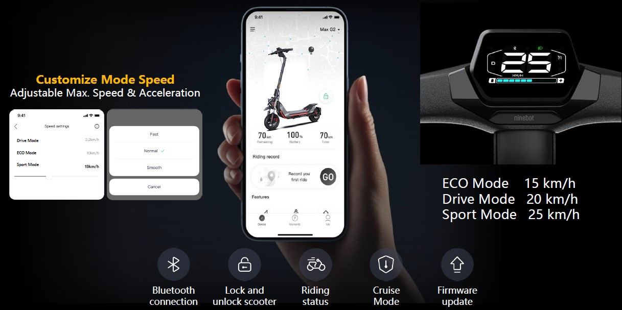 Segway-Ninebot EKickscooter ZT3 Pro Malaysia connect with smartphone