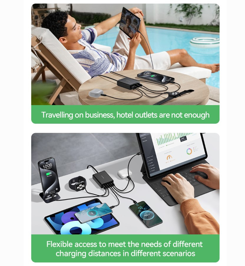 Rocoren Desktop 60W Charger Station (3C+3A) Malaysia portable