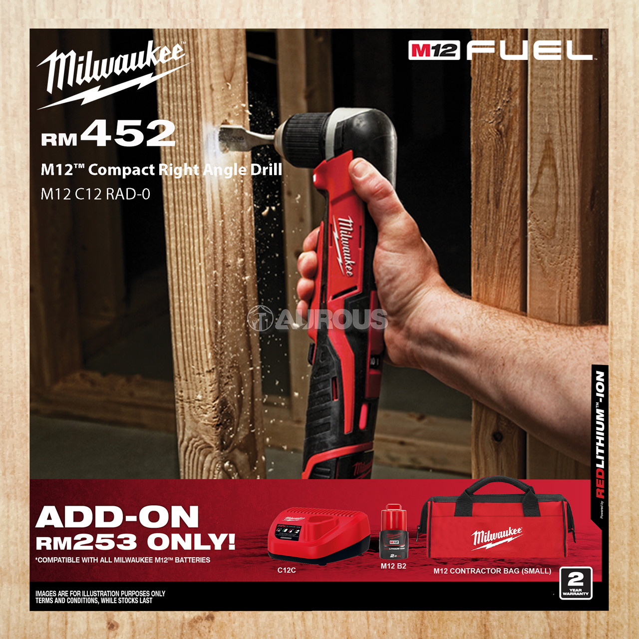 MILWAUKEE M12 RIGHT ANGLE DRILL/DRIVER M12 C12 RAD0B (BARE TOOL