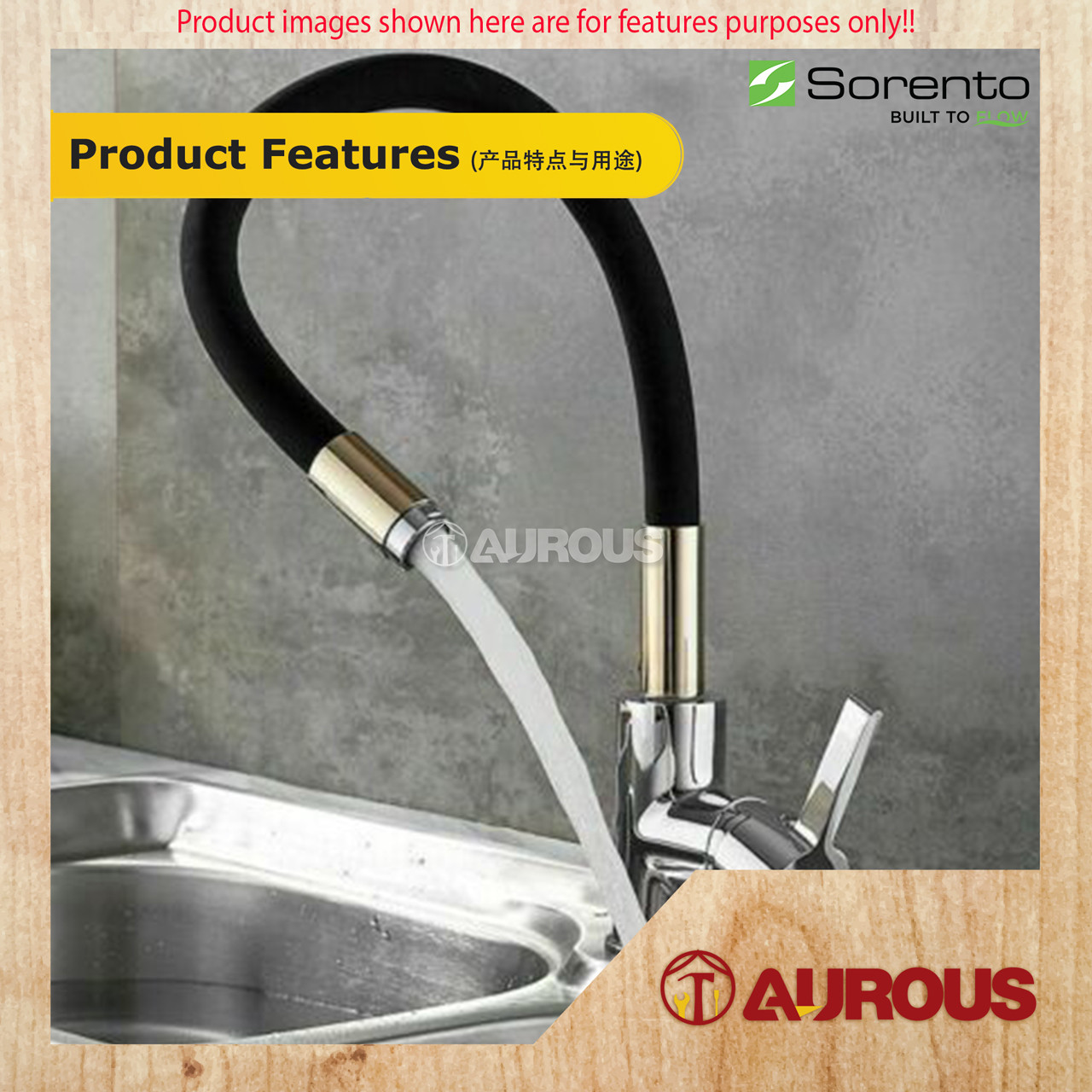 SORENTO SILICONE PILLAR MOUNTED FLEXIBLE KITCHEN TAP SINK WATER TAP