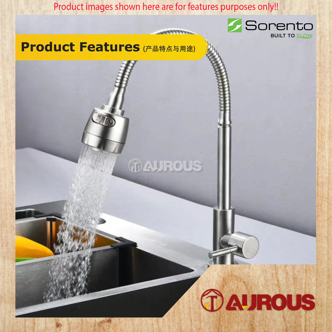 SORENTO PILLAR MOUNTED FLEXIBLE KITCHEN SINK WATER TAP (SRTWT5827