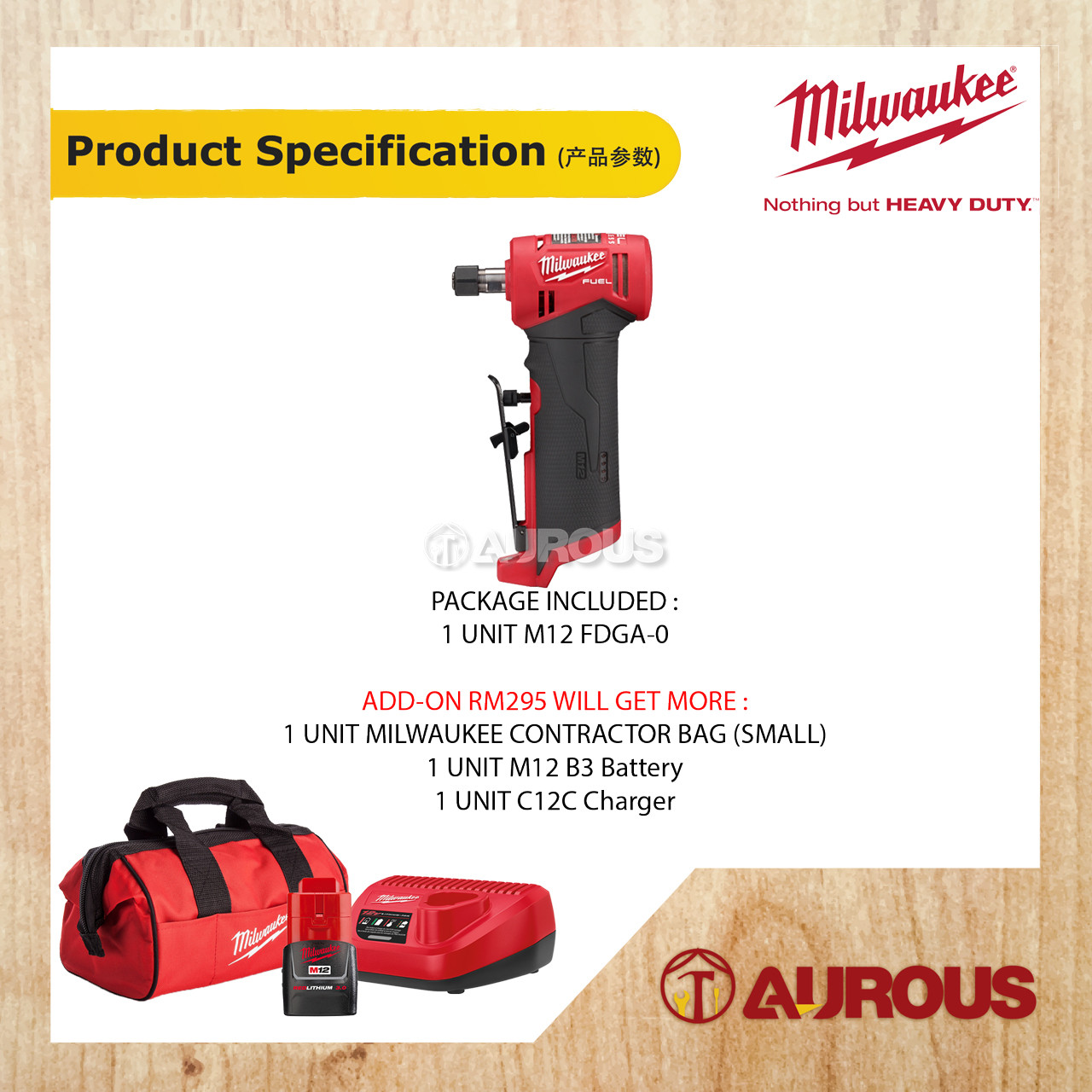 MILWAUKEE M12 FUEL RIGHT ANGLE DIE GRINDER M12 FDGA0 (BARE TOOL