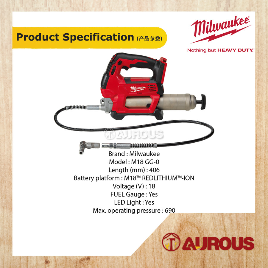 MILWAUKEE M18 FUEL CORDLESS 2SPEED GREASE GUN (M18 GG0 / M18 GG501B