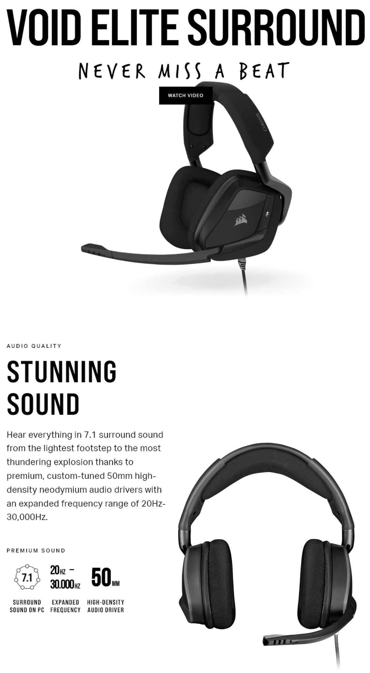 Corsair VOID ELITE SURROUND Premium Gaming Headset with 7.1 Surround ...