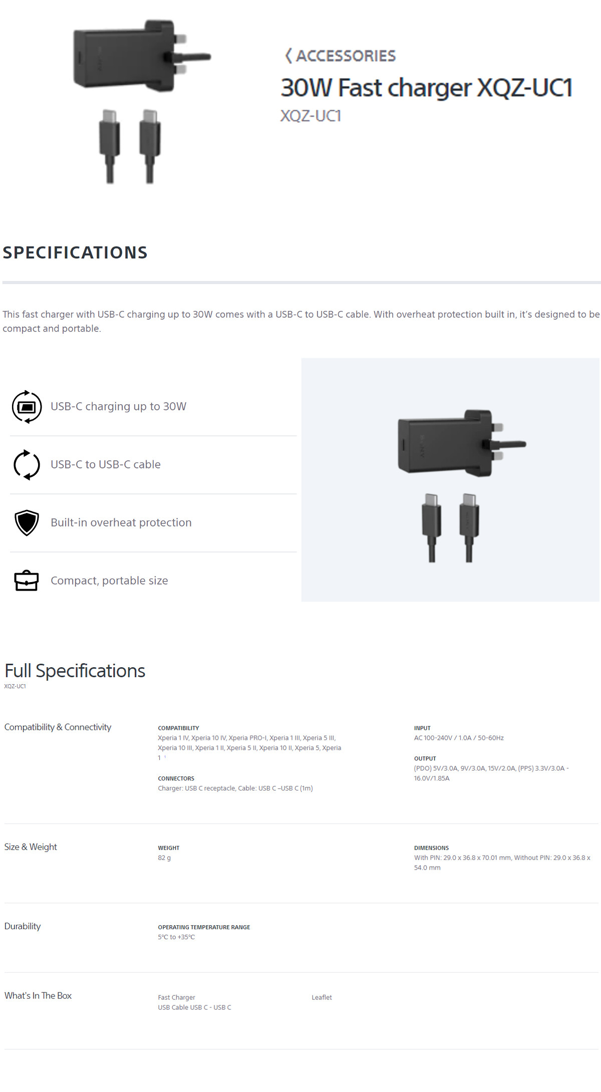 Sony 30W Fast charger XQZ-UC1 - MSL Digital Online Store
