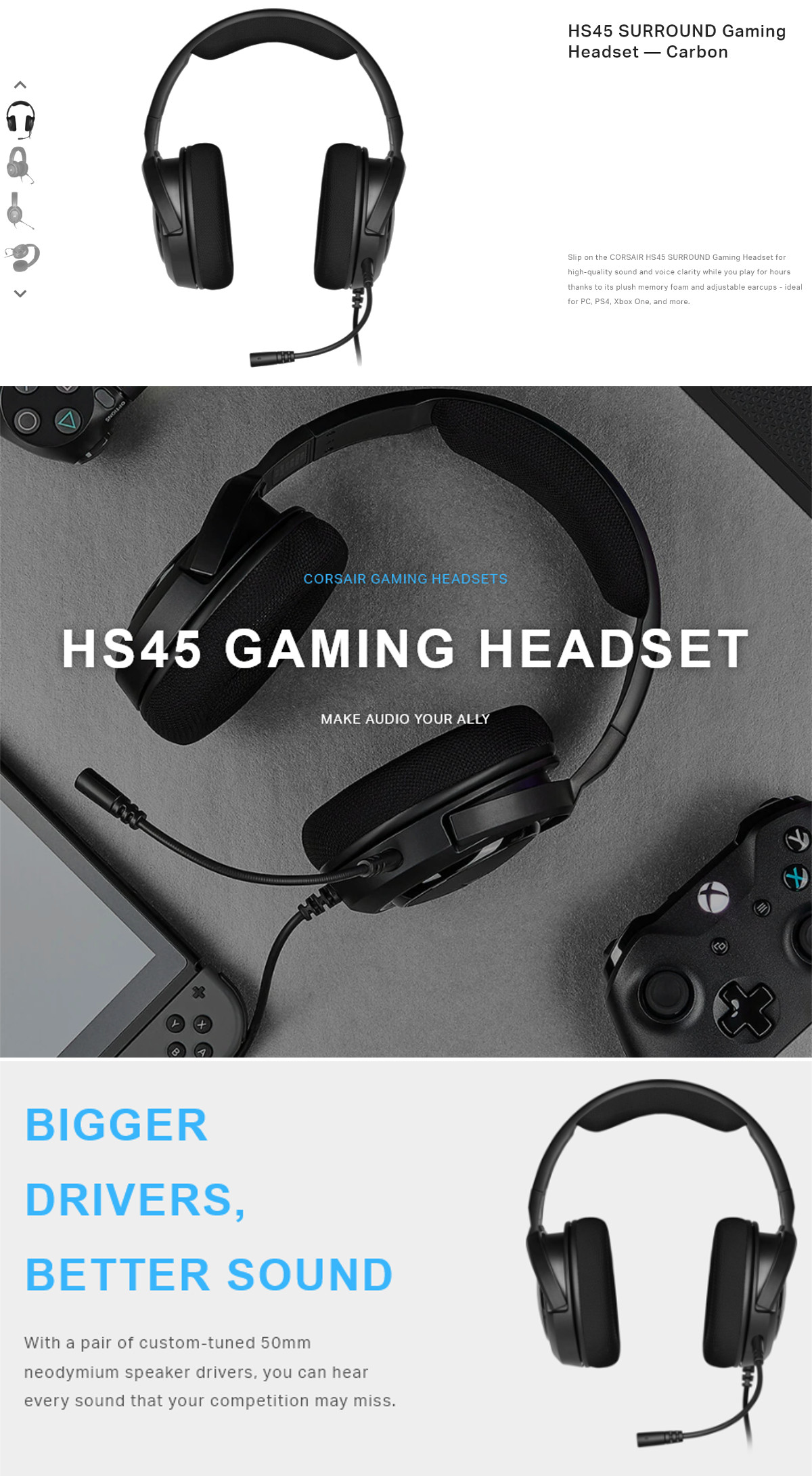 Corsair HS45 7.1 Virtual SURROUND Gaming Headset w/USB DAC MSL