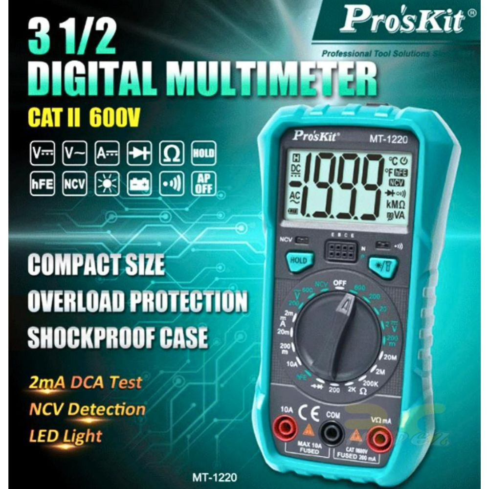 ProsKit MT-1220 / MT1220 3 1/2 Compact Digital Multimeter DC AC Voltage ...