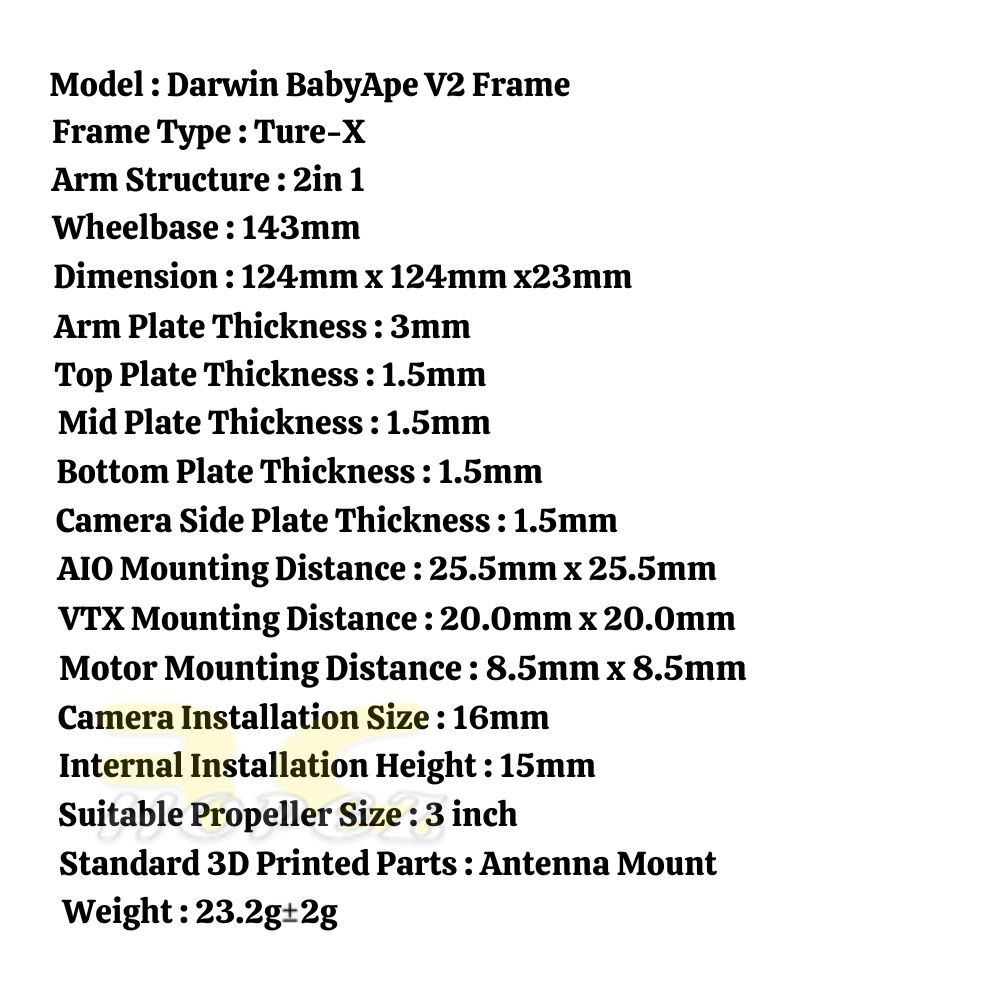 DarwinFPV Darwin Baby Ape V2 Frame 3 Inch FPV Frame Kit / Arm DW-Frame ...