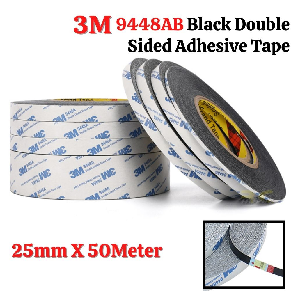 1Pc 3M 9448AB 50 Meter Black Double Sided Adhesive Tape Width 10mm