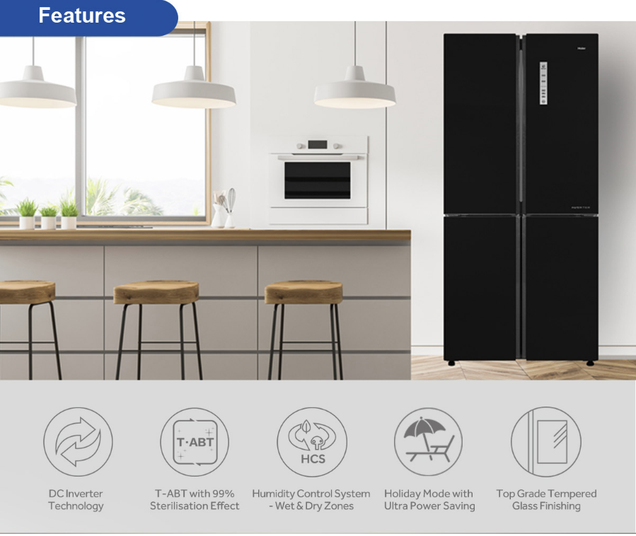 HAIER 516L Inverter 4Door Refrigerator HRFIG525AM(GB) Glass Series