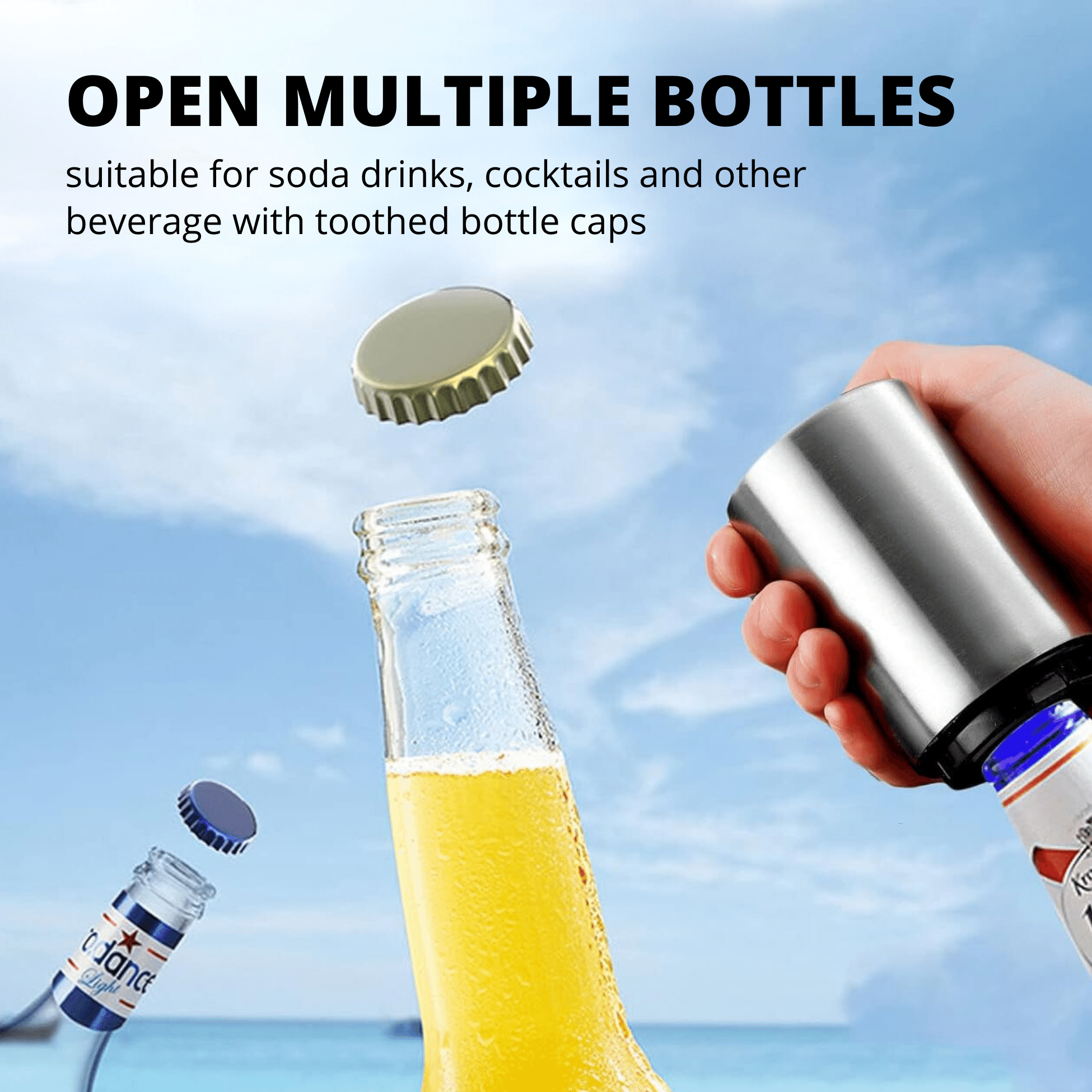 Automatic Bottle Opener Push Down Stainless Steel - Fast Shipping