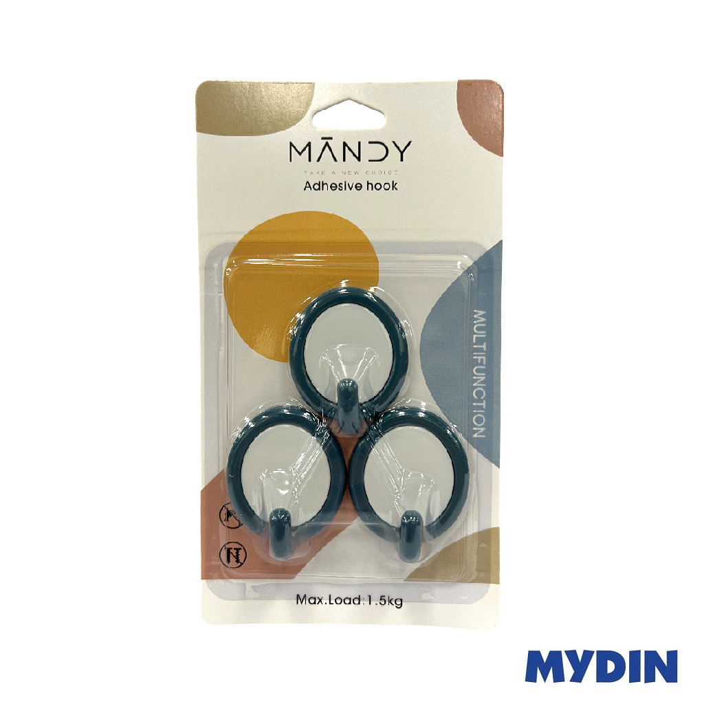 Mandy Adhesive Hook (3's) 2311WM160-001 - 4 Colours
