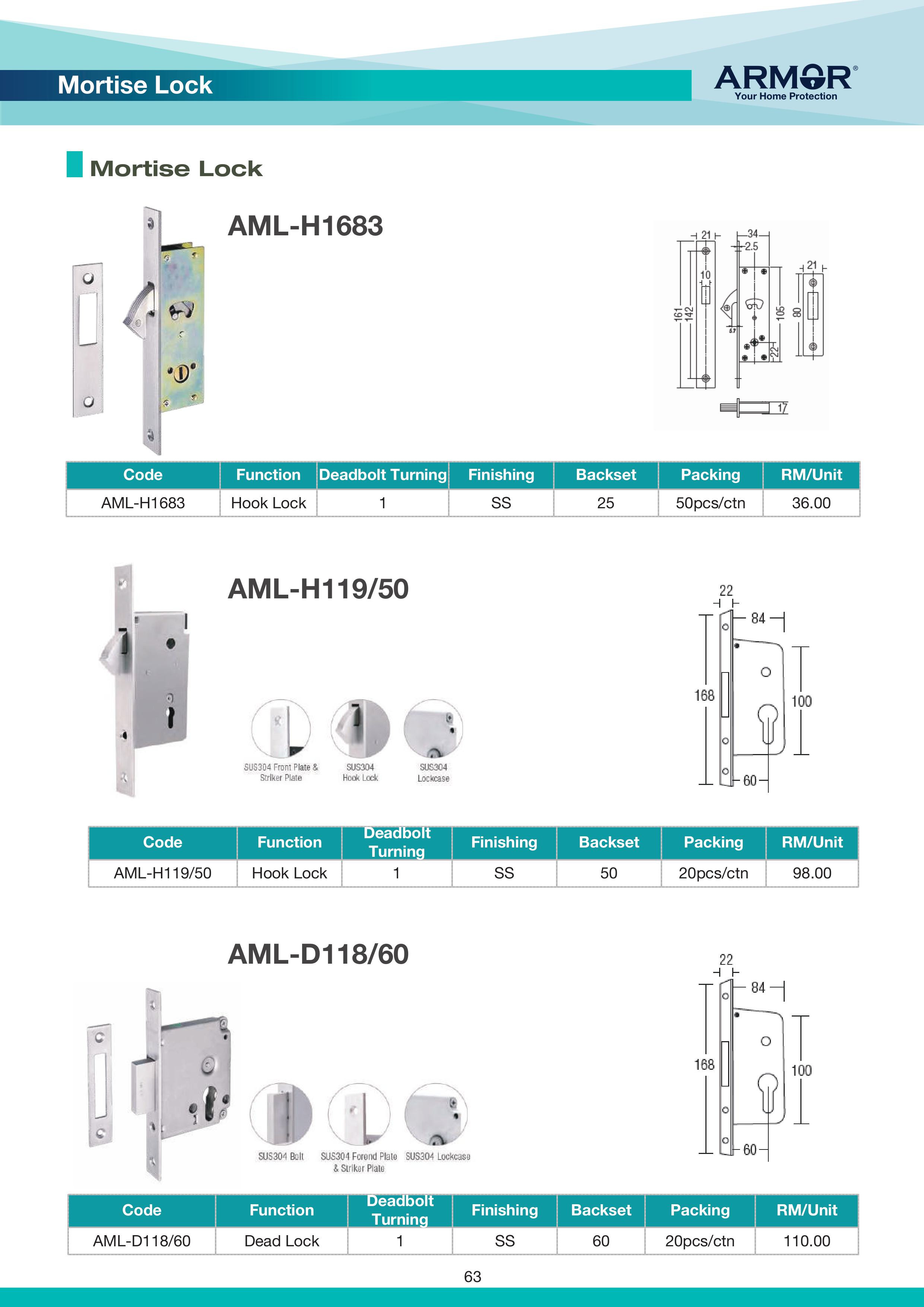 ARMOR AML-H251/HL/SS Mortise Hook Lock 25mm - Pepper Spray Malaysia ...