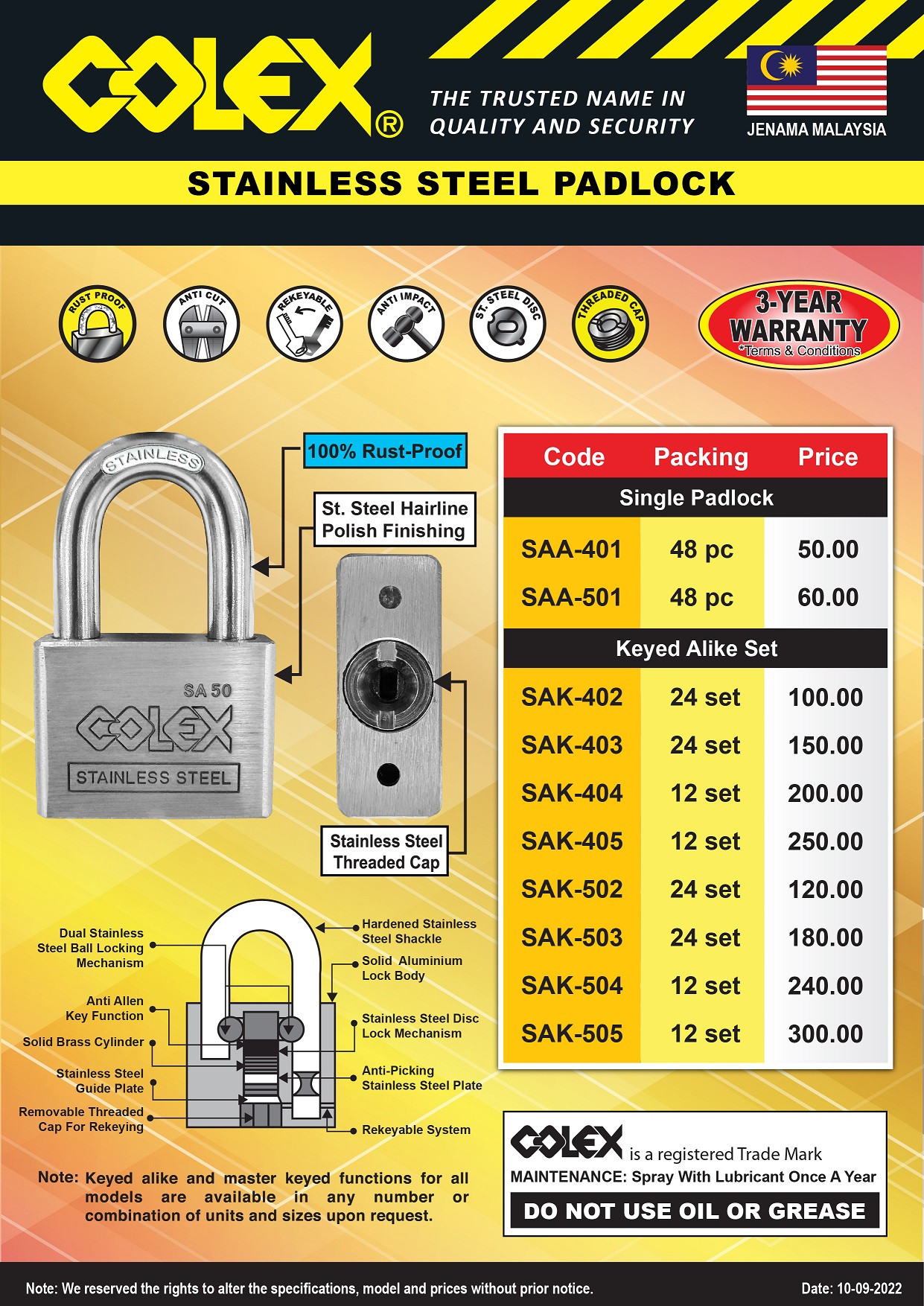 Colex SAA401 Stainless Steel Padlock Pepper Spray Malaysia Personal