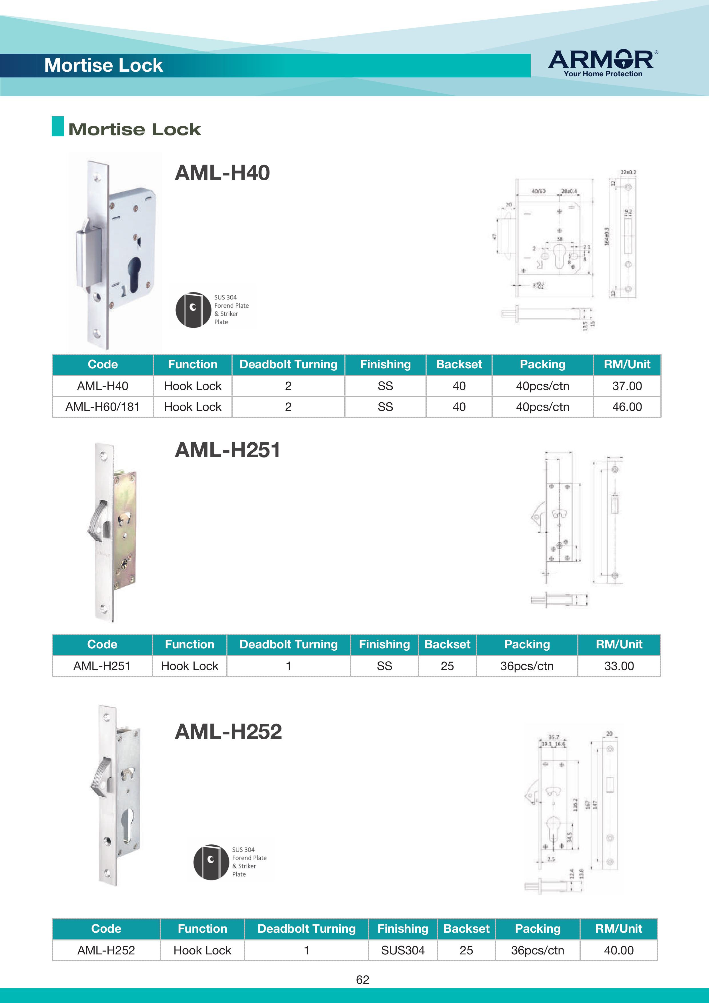 ARMOR AML-H251/HL/SS Mortise Hook Lock 25mm - Pepper Spray Malaysia ...